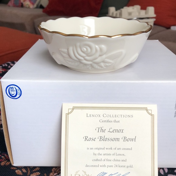 LENOX NIB Rose Blossom Bowl 4.5" Fine Bone China Pure 24K Gold COA Collectible - Picture 5 of 11